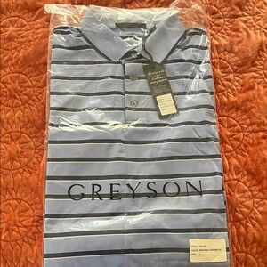 Greyson Men's Light Blue and Black Striped Polo